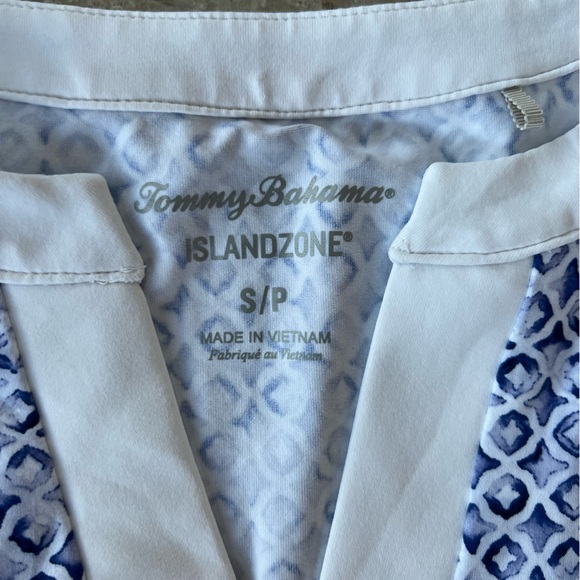 Tommy Bahama Islandzone 3/4 Sleeve Tile Print Isle Tunic Dress, Blue & White, SP - Picture 8 of 11